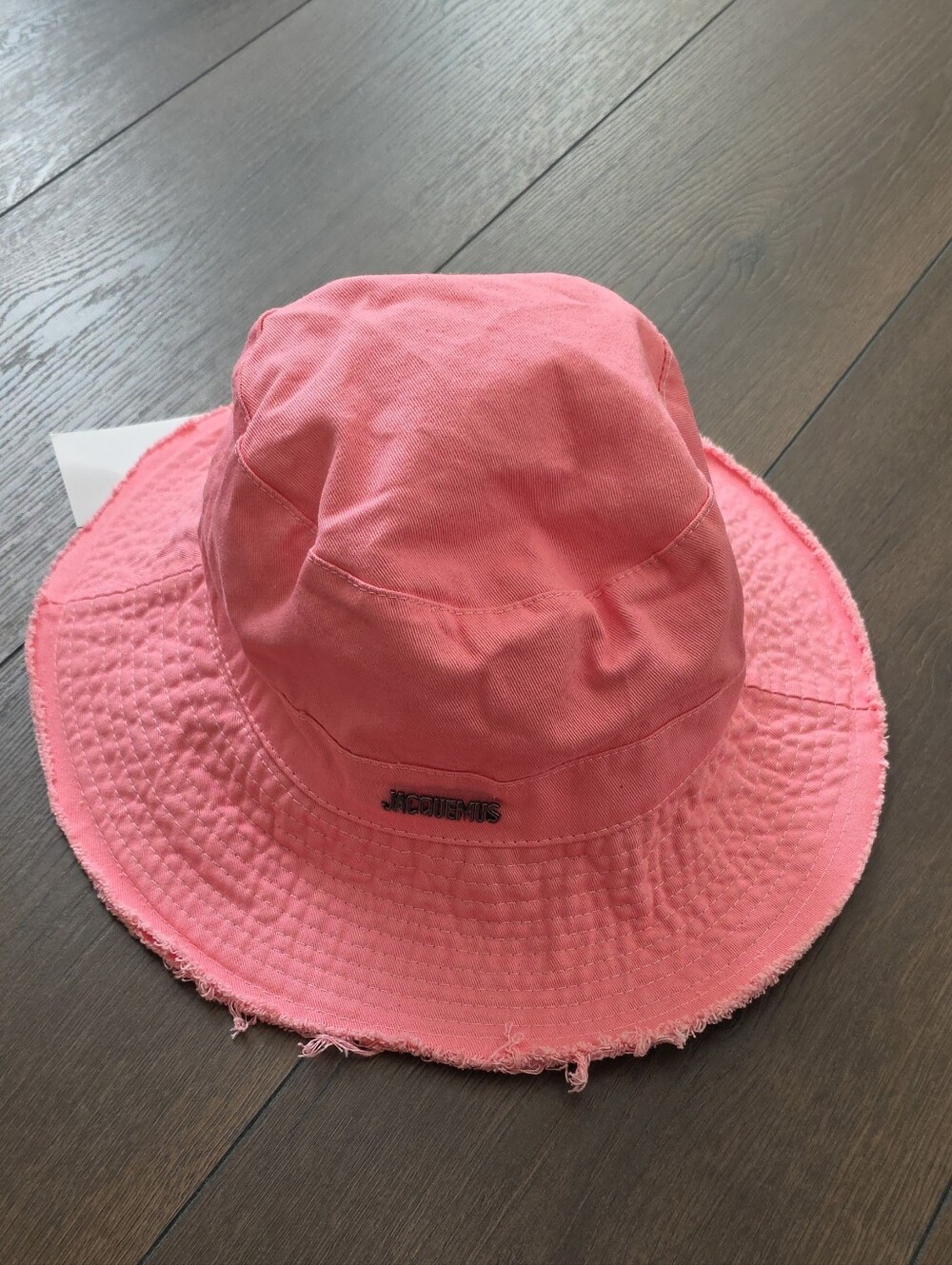 Jacquemus Coral Pink Frayed-Brim Bucket Hat